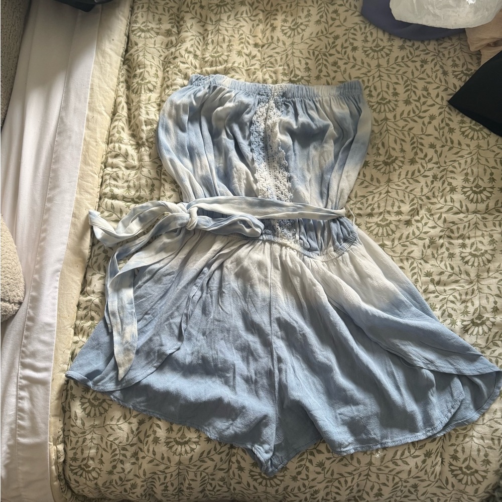 Ocean Drive Light Blue and White Romper